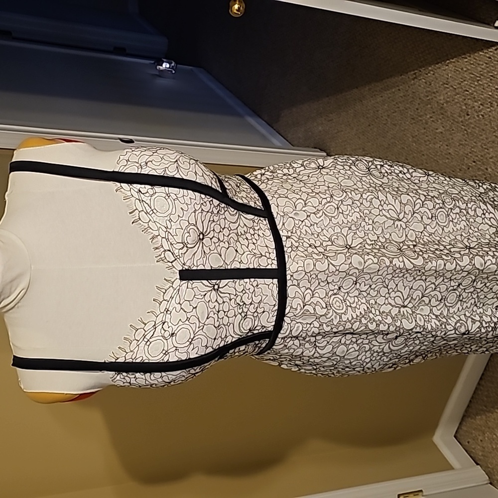 Cream and black express body con lacy dress  size 16